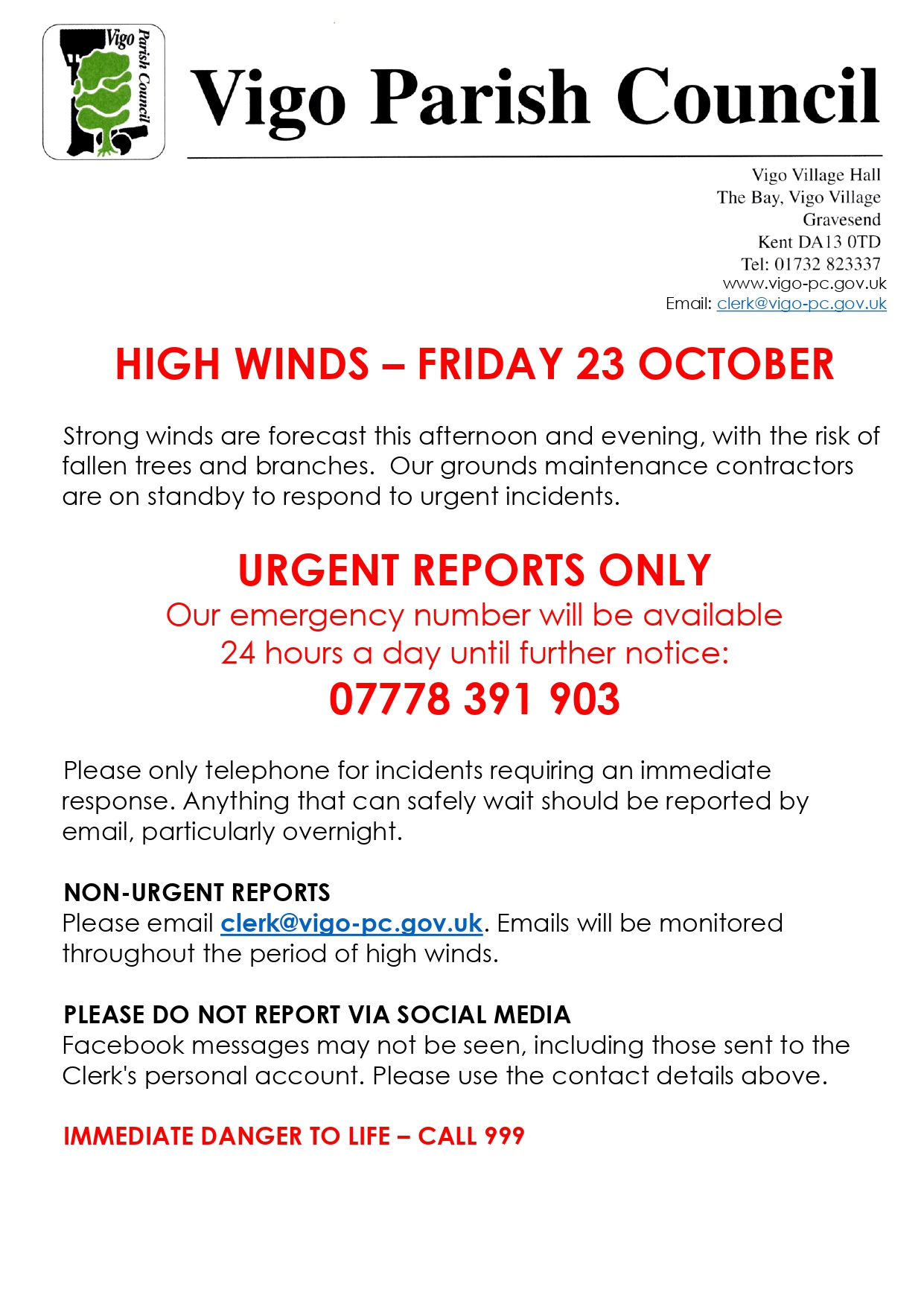 High Winds 23rd October 2026